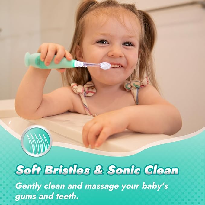 Papablic Toddler Sonic Electric Kids Toothbrush for Ages 1-3 Years, Baby Electric Toothbrush with Cute Dino Cover and Smart LED Timer, 2 Brush Heads (Jo)