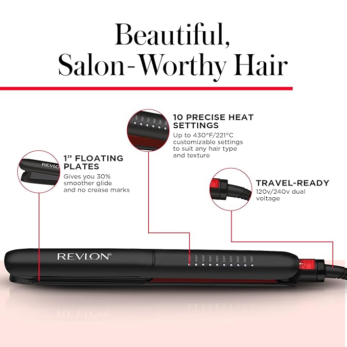 REVLON SmoothStay Coconut Oil Infused Hair Straightener - Flat Iron Hair Straightener for Sleek Straight Hairstyles, Enhanced Shine and Moisture (1 in)