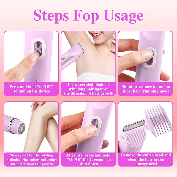 Glow Aura Womens Shaver, Bikini Trimmer for Women, Glow Aura Electric Razor, Comfort 2 in 1 Electric Lady Shaverr, Dual Head Groomer, Glowaura Womens Razor, GlowAura Bikini Shaver(Purple)