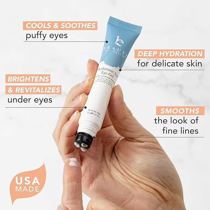 Hyaluronic Acid Eye Cream - USA Made with Natural & Organic Ingredients, Cooling Under Eye Gel & Brightener, Dark Circles Treatment with Hyaluronic Acid & Glycerin, Reduces Puffiness & Bags Under Eyes