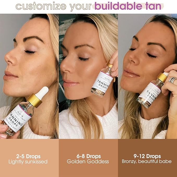 Face Tanning Drops to Add to Moisturizer, Face Self Tanner Bronzing Drops, Quick Tan Drops, Self Tanning Drops for Face and Body 1oz
