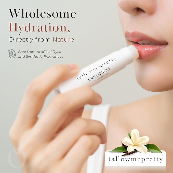 Creamsicle Lip Balm, Luxuriously Soothing & Protective Tallow Lip Balm w/Nutrient-Rich Tallow, Vanilla Bean, Sweet Orange Essential Oil & More, Non-Toxic Lip Care, USA Made, .15 Oz.