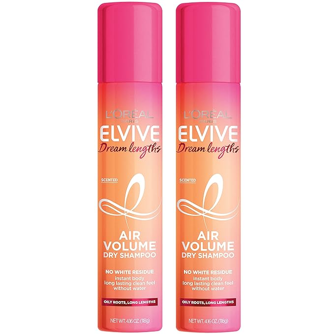 L'Oreal Paris Elvive Dream Lengths Air Volume Dry Shampoo Instantly Absorbs Oil, Long-Lasting Clean Feel, No White Residue, Instant Body, Sulfate, Paraben, Dye, Silicone Free Pack of 2, 8.32 oz