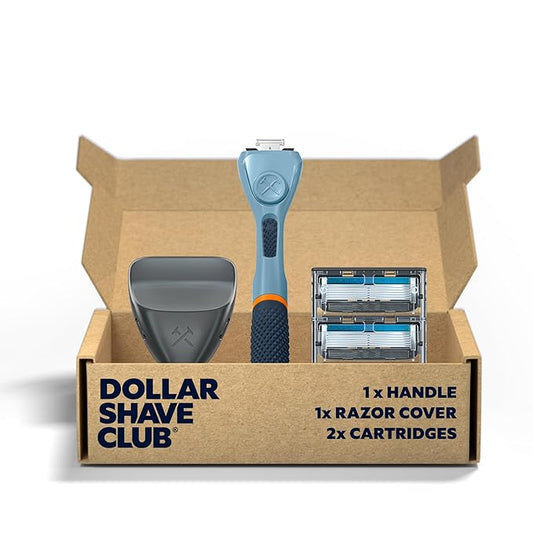 Dollar Shave Club | The Guest Pass Shave Set | 2 Extra Close Refill Cartridges, 1 Handle (Blue), 1 Razor Cover