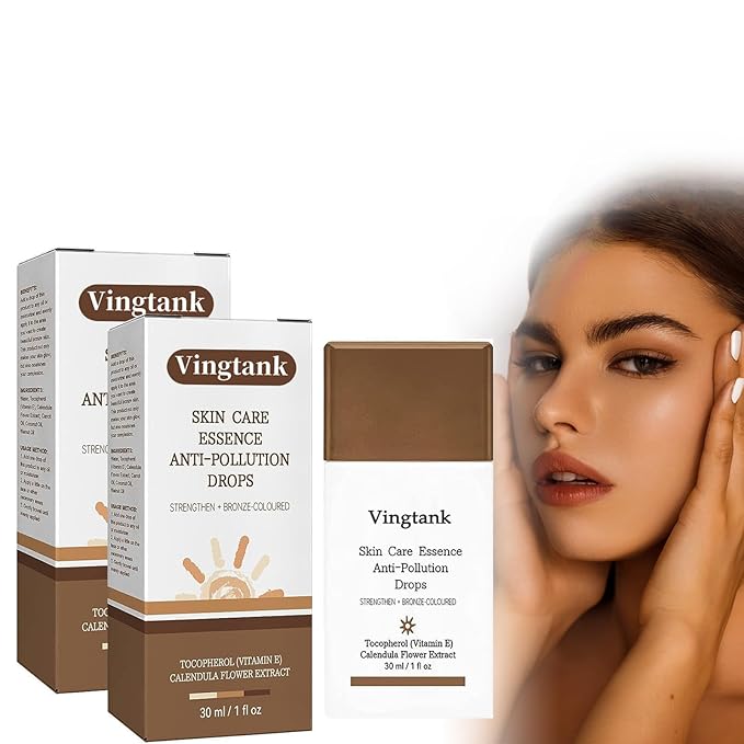 Vingtank 2 Bottles Skin Care Essence Anti-Pollution Drops - Bronzing Serum & Facial Tanning Drops,Fake Tan Peptide Serum,Liquid Bronzer Cream for Aging Skin(2 x 1.05 oz/30 ml)