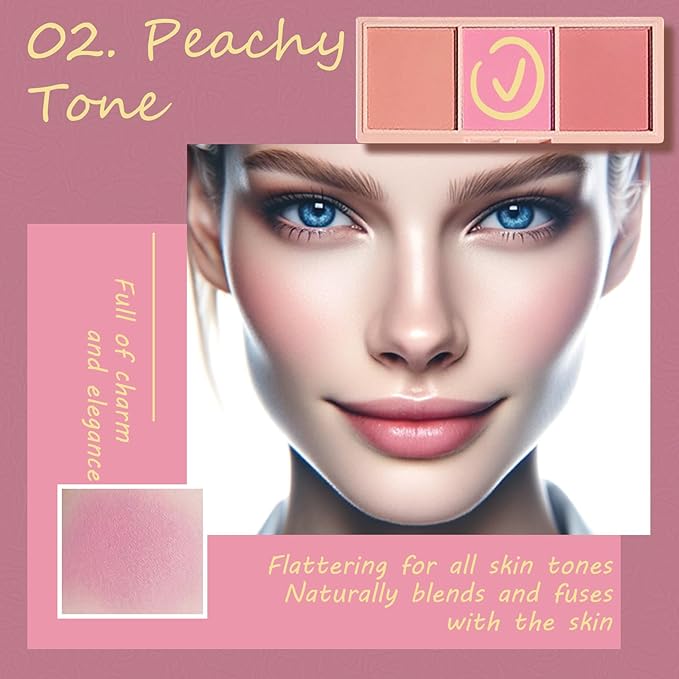 3 Color Matte Pink Blush Palette with Brush,