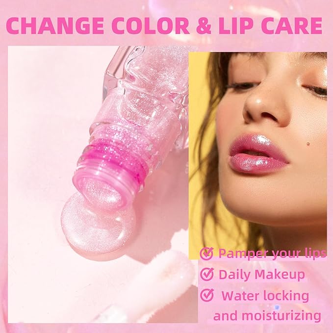 2Pcs Magic Color Changing Moisturizing Lip Glow Oil Plumping Glimmer Glow Lipstick, Hydrating Lip Gloss Lip Balm Transparent Lip Care, Long Lasting Moisturizing Non-sticky Fresh Texture Lip Oil