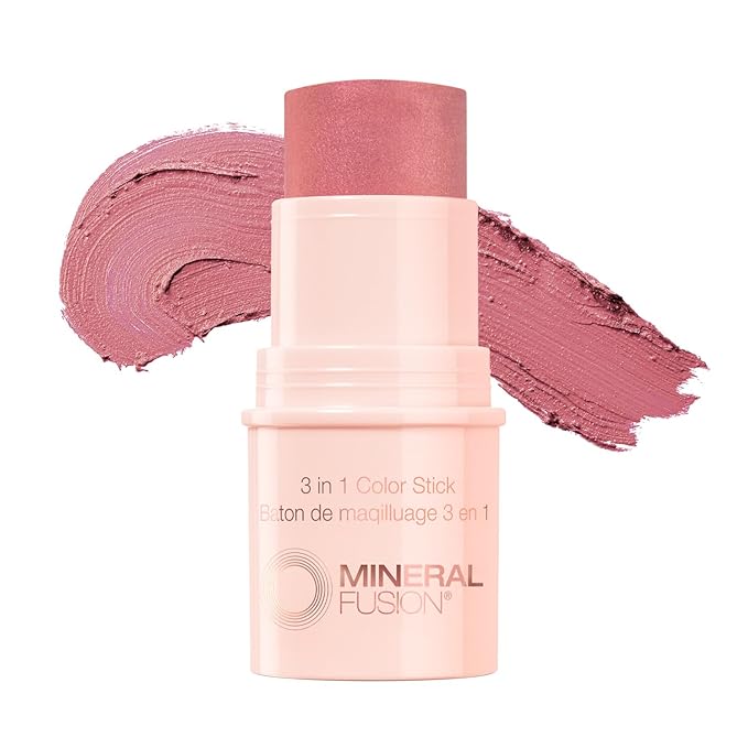 Mineral Fusion 3-in-1 Color Stick, Instant Color Pop, Creamy Multi-Use Blush Stick for Cheek, Lip & Eye, Hydrating, Organic Natural Makeup, Rosette