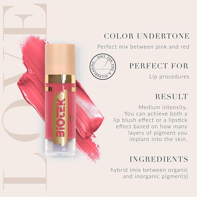 Biotek Lip Pigment for Permanent Makeup - Pink Color for Lip - Made in Italy - Love 0,61 fl.oz.