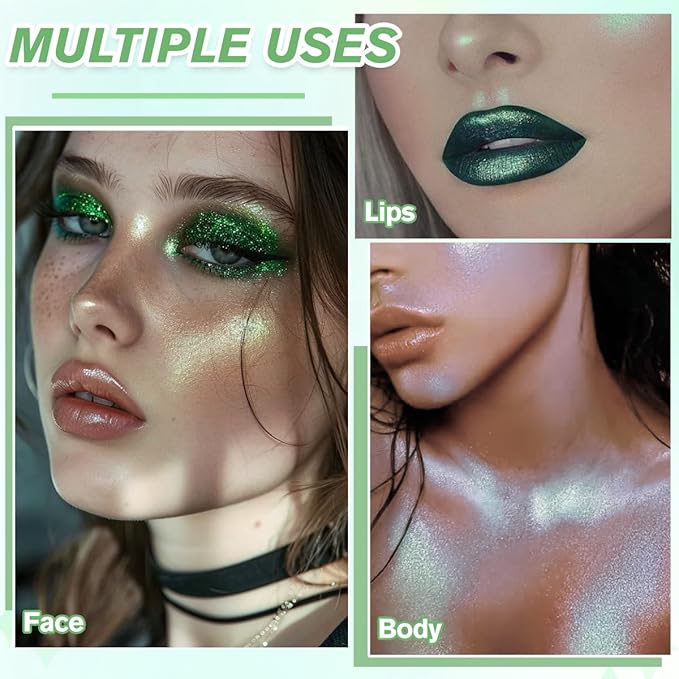 Highlighter Makeup,Green White Pink Shimmer Multichrome Face Highlighter Enhancer, 04