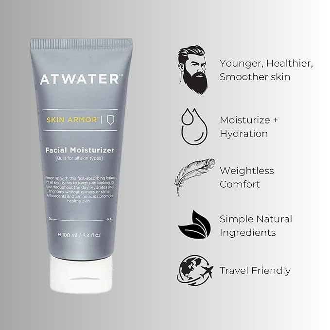 ATWATER Skin Armor Men's Face Moisturizer with Niacinamide and Licorice Root, for all Skin Types - Oily, Dry, Combination - Anti Aging Moisturizer Face Cream for Men - 3.4 oz
