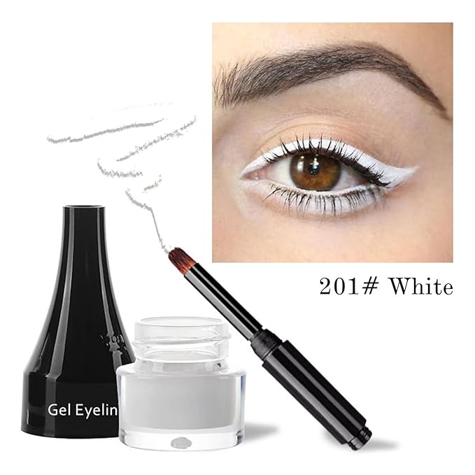 MAEPEOR Gel Eyeliner 10 Colors Smooth Cream Matte Eyeliner Gel Longlasting Waterproof and Smudgeproof High Pigment Eyeliner with Brush (01 White)