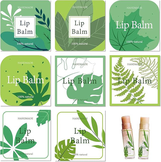 CRASPIRE Lip Balm Labels 80pcs Homemade Container（Leaves-Green）