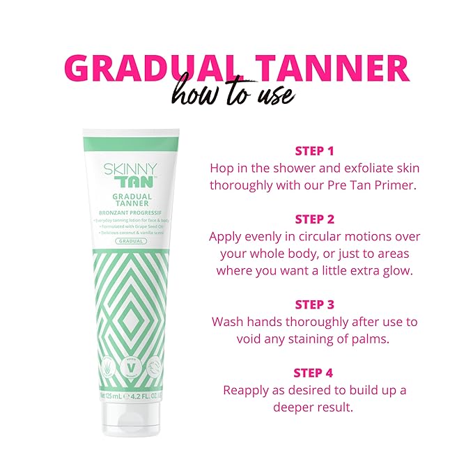 Skinny Tan Gradual Tanner - Lightweight, Fast-Absorbing Formula - Delicious Coconut and Vanilla Scent - Enriched with Aloe Vera and Guarana - Nourishes and Hydrates Skin - 4.2 oz Bronzer