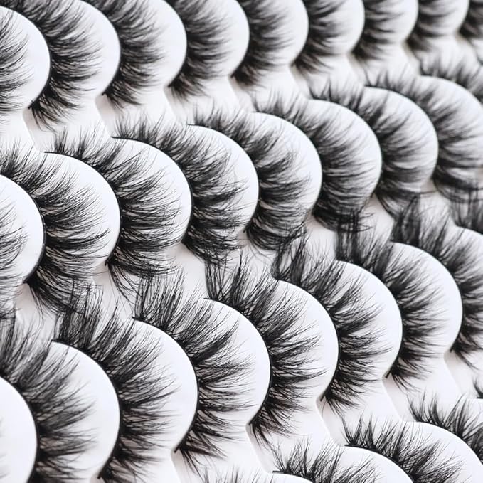 False Eyelashes 48 Pairs Faux Mink Lashes 14mm Wispy Lashes 3D Fluffy Cat Eye Lashes Pack Bulk Wholesale Strip Lashes(style 48-036)