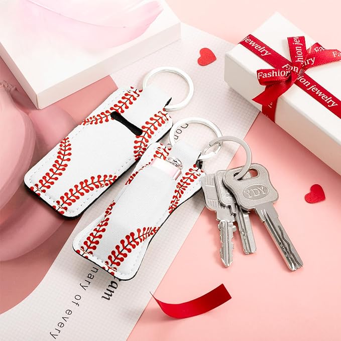 Patelai 20 Pcs Softball Lipstick Holder Keychain Lipstick Holder Clip-on Sleeve Pouch (White)