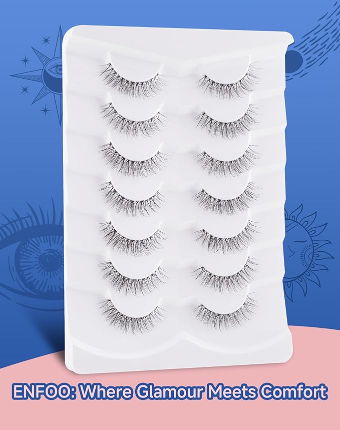Eyelashes Natural Look Wispy Lashes Flared Strip False Eyelash Short Lash Soft False Eyelashes Fluffy Pack 7 Pairs Everyday 12MM D86