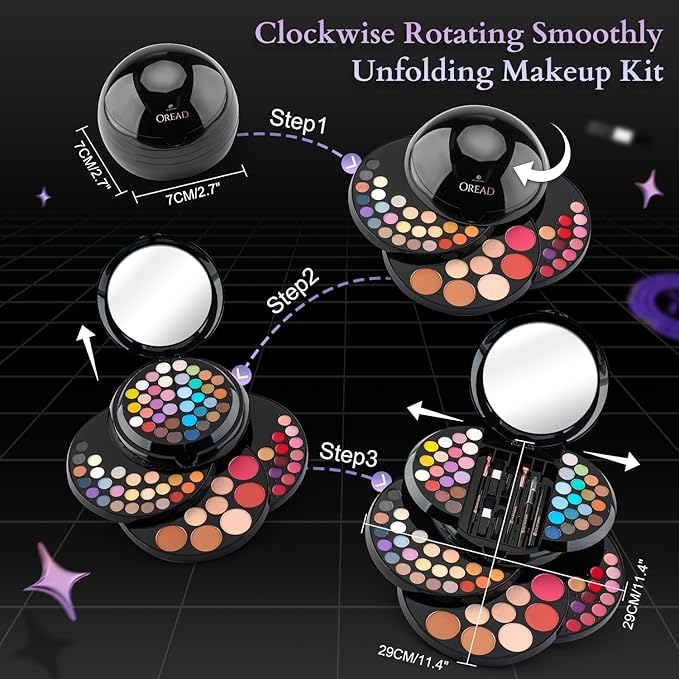 Color Nymph Makeup Kit For Teen Girls, Ball Case Full Kit Makeup Kit For Beginner Practice Professional Makeup Set with 60 colors eyeshadows, 11 colors lip glosses, Highlighter Bronzer Mascara etc