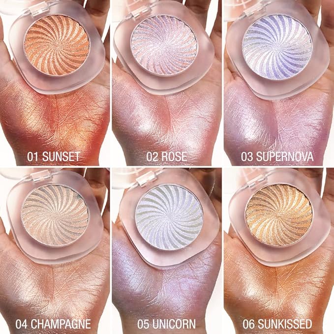 Cream Highlighter Makeup Palette, Glow Highlighters Makeup Powder, Suit for Cheeks, Body, Eyeshadow, Silver Light Pink Rose Gold Purple Champagne, Vegan, Talc Free (01)