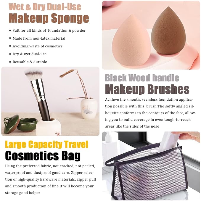 All in One Makeup Kit for Women,Includes Naked Eyeshadow,Liquid Foundation,Lipstick Set,Mascara,Makeup Brush,Makeup Sponge,Eyebrow Powder,Eyebrow Soap,Eyeliner Stamp,Primer,Contour Stick,Makeup Bag