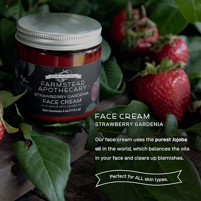 Farmstead Apothecary 100% Natural Anti-Aging Face Cream with Jojoba Oil, 4 oz (Strawberry Gardenia)
