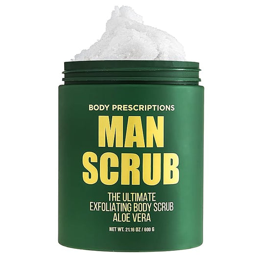 Body Prescriptions Men’s Exfoliating Body Scrub – Ultimate Skin Cleansing Wash in Jar with Twist-Top Lid, For All Skin Types, 21 Ounce (Pack of 1), Aloe Vera