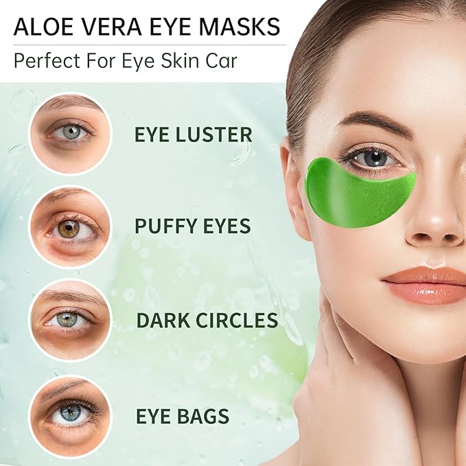 Aloe Vera Eye Masks - 60 Pcs - Reduce Puffy Eyes & Dark Circles, Firm & Improve Under Eye Skin, Pure Natural Extracts for Youthful Appearance & Reduction of Fine Lines and Wrinkles