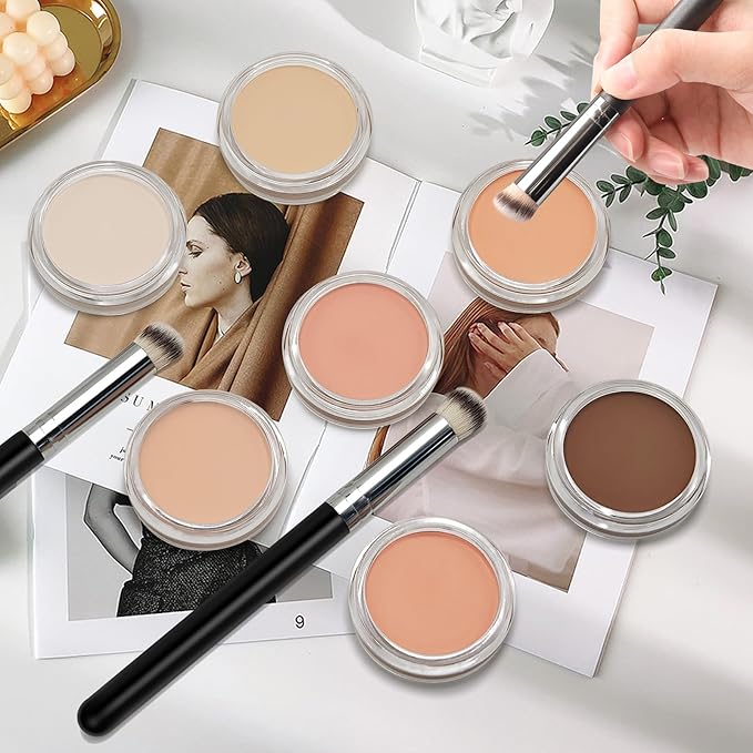 Cream Concealer Full Coverage Makeup, Matte Color Correcting Concealer with Brush, Waterproof, Conceals Blemish, Pores and Spots, Under Eye Makeup Concealer for Dark Circles (#06 TAN)