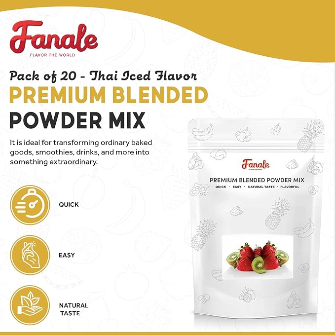 Fanale Premium Thai Iced Bubble Tea Flavoring Powder | Perfect for Baking, Smoothies, Desserts and Drinks | Instant Flavoring Powder for Boba Milk Tea- 2.2 Pounds (Pack of 20)