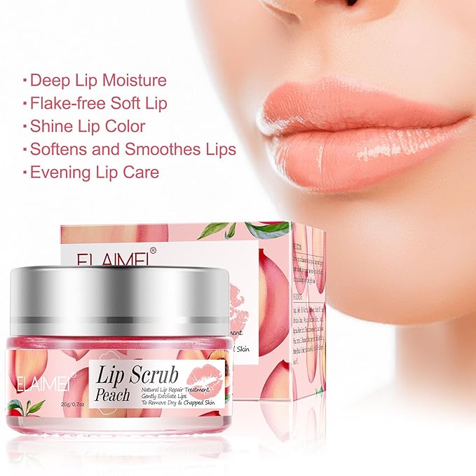 Lip Exfoliator Scrub, Lip Exfoliator Scrub and Moisturizer, Sugar Lip Scrub for Dry Cracked Lips, Gently Exloliate, Exfoliating Lip Scrub For Lip Repair, Nourish Lips (Peach)