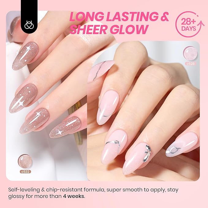 Beetles Jelly Gel Nail Polish Set - 6 Colors Nude Pink Brown Shimmer Giltter Fall Gel Polish Kit Sheer Transparent Effect Soak Off UV Lady with Dreams Collection Gift for Women