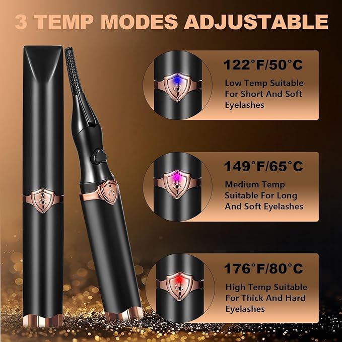 Heated Eyelash Curler, 2-in-1 Clip-Type Design, 3 Temperature Modes, USB Rechargeable Electric Eyelash Curler, Natural Curling 24H Long-Lasting Curl, Gift for Women & Girls, Brown Black DB