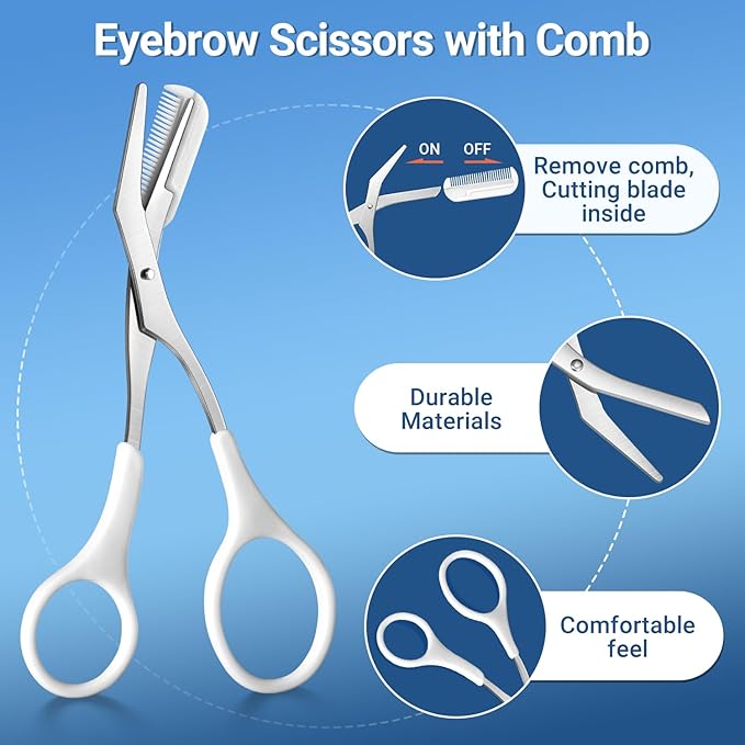 TsMADDTs Tweezers for Women Facial Hair, 8 in 1 Eyebrow Kit with Tweezers, Scissors, Razor, Brush with Travel Bag, Eyebrow Shaping Kit