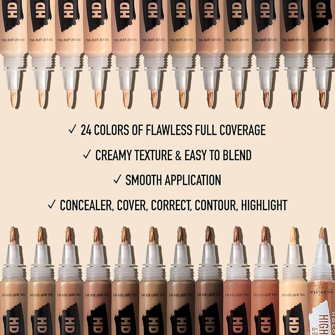 Ruby Kisses HD Brush Concealer & Foundation, Full Coverage, Color Correcting, Highlight, Contour 3 Pack (Chestnut)