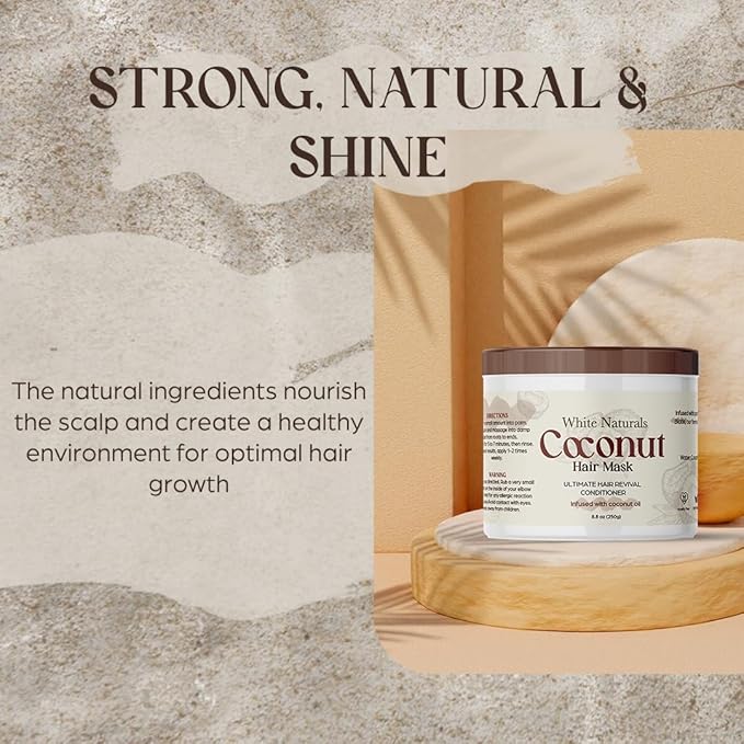 Organic Coconut Hair Mask for Hair Growth and Volume, Moisturizing and Deep Conditioning Mask For Dry Damaged Hair, Hair Tchicking Treatment Cream Mask, Fights Breakages and Split Ends