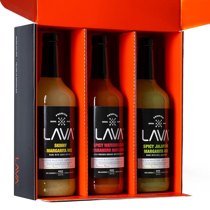 (3 Pack) LAVA Premium Margarita Mix Variety Pack Comes with Spicy Jalapeno, Skinny Margarita, & Spicy Watermelon Habanero, 1-Liter (33.8oz)