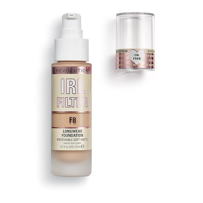Revolution Beauty, IRL Filter Longwear Foundation, Soft & Breathable Formula, Medium to Full Coverage, Matte Finish, F8, 0.7 Fl. Oz