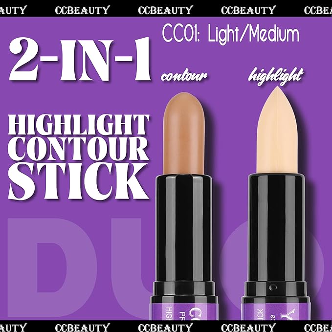 CCbeauty 2-IN-1 Matte Contour Stick,Cream Dual Highlight Concealer
