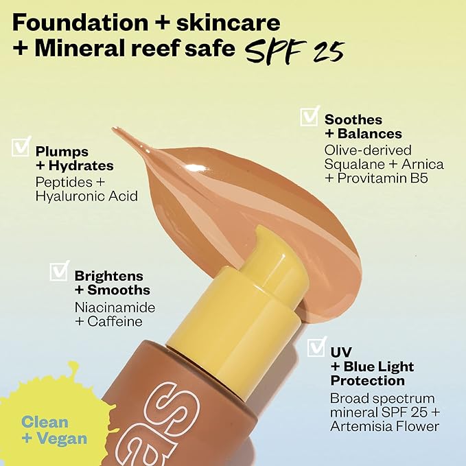 Kosas Revealer Skin-Improving Foundation with SPF 25 Protection - Hydrate, Brighten, Soothe, Plump, Protect Skin - Smoothing Texture, Natural Finish and Clean Formula - Medium Deep Warm 300