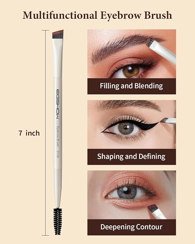 Eyebrow Brush, Dual-ended Angled Eyebrow Brush for Brows or Lashes D108 - Black