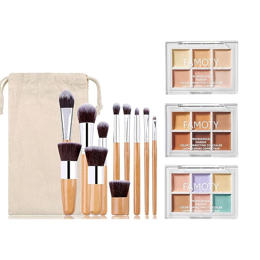 3 Pack Highlight & Contour Pro Palette, with 11 Pcs Premium Makeup Brushes, Waterproof Long-Lasting Full Face Cosmetics Cream Contour 18 Colors Full Makeup Kit for Women Birthday Gift