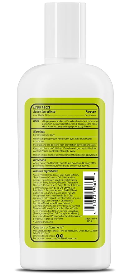 SPF30 Broad Spectrum Natural Sunscreen, Soothing and Hydrating Mineral Sunscreen, Vegan, Paraben-Free Sunblock, Water-Resistant Sunscreen for Face and Body, 4oz - Natural Tone Organic Skincare