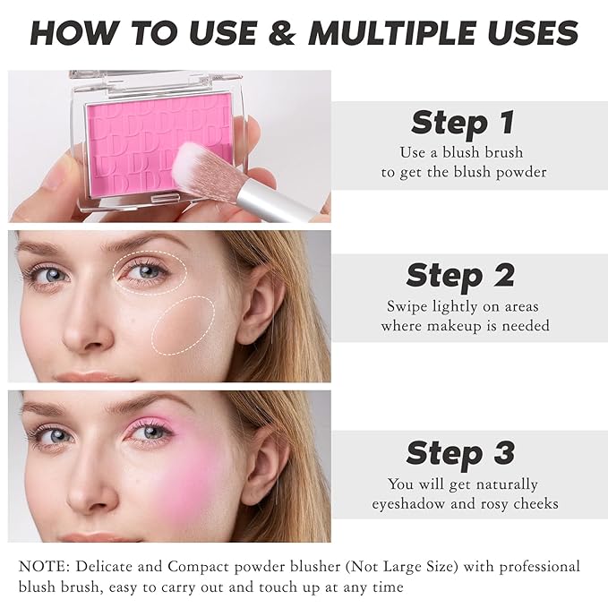 Coral Blush Powder Blush for Cheeks with Brush, Matte Blush Palette Blush Powder Face Blusher, Natural Blendable Formula Silky Lightweight Makeup Blush Rubores de Maquillaje, 004#