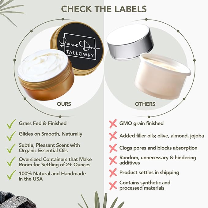 New & Unique Beef Tallow for Skin - Whipped Tallow Balm for Face Body-No Filler Oil or Honey. Moisturizer for Acne Eczema Dry Sensitive Skin. Homemade Natural USA - Grass Fed,Organic EO, Absorbs Fast