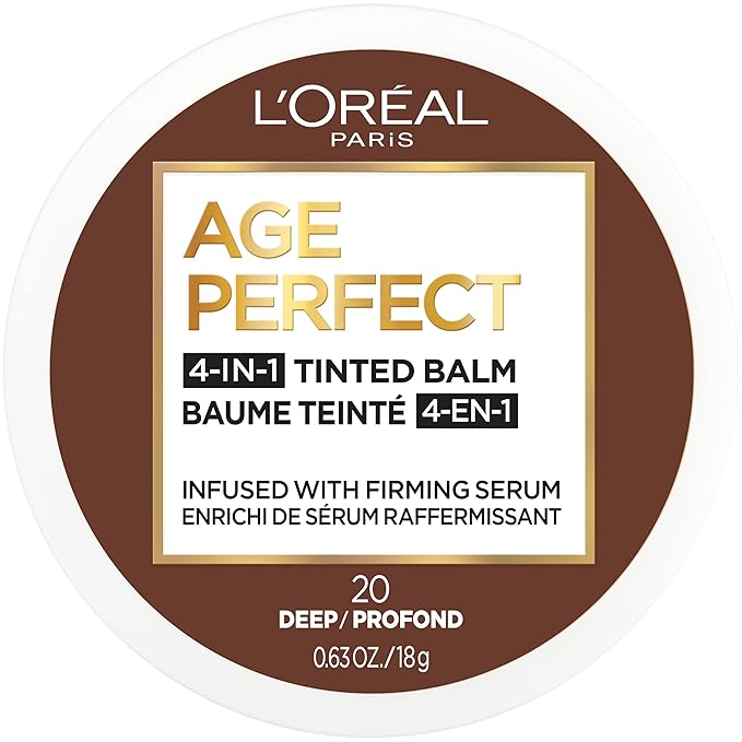 L'Oreal Paris Age Perfect 4-in-1 Tinted Face Balm Foundation with Firming Serum, Deep 20, 0.61 Ounce