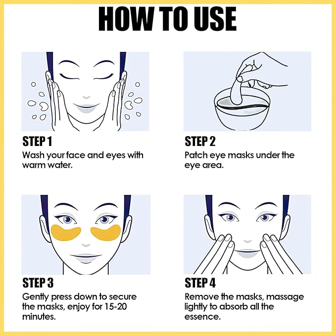 60 Pcs Under Eye Patches, 24K Gold Eye Masks, Collagen Anti Aging Eye Gel Pads, Moisturizing Eye Treatment for Puffy Eyes, Dark Circles, Wrinkles, Fine Lines, HYALURONIC ACID