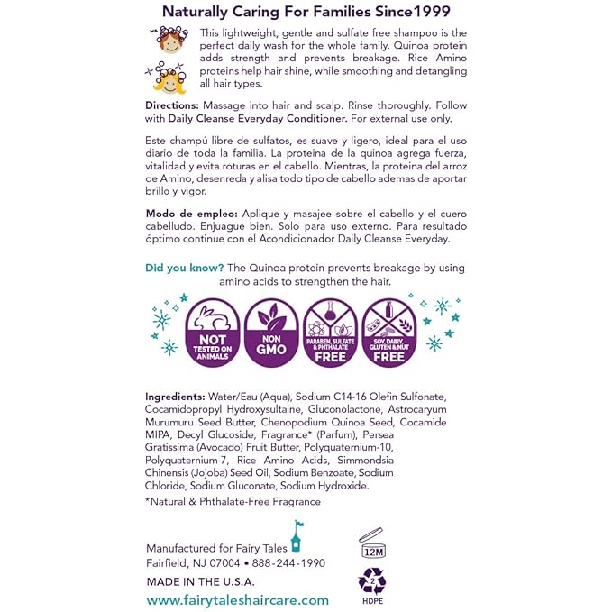 Fairy Tales Daily Cleanse Everyday Kids Shampoo - Gentle Natural Defining Shampoo, Tangle Free, Moisturizing and Hydrating Formula, Paraben Free - 12 oz