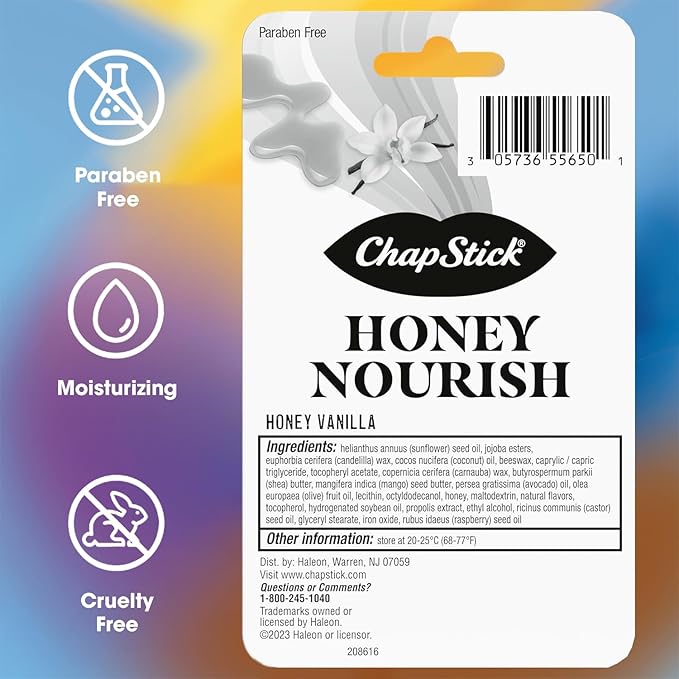 ChapStick Bulk Lip Balm, Honey Vanilla 3-Packs (12 Sets/36 Tubes) – Honey Nourish Lip Care Formula with Bee Propolis Extract, 0.15 Oz Ea