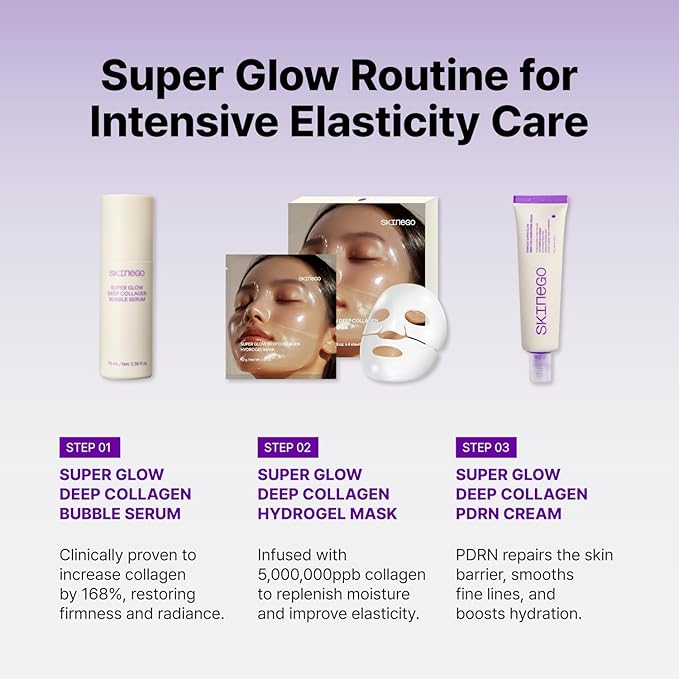 Super Glow Deep Collagen Hydrogel Mask 1.48 oz × 8 Sheets, 5,000,000ppb Hydrolyzed Collagen, Elasticity, Wrinkle Care & Radiance, Overnight K-Beauty Mask (8 Count (Pack of 1))