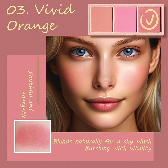 3 Color Matte Pink Blush Palette with Brush,
